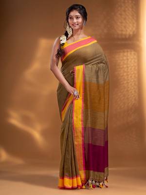 Mustard Pure Cotton Woven Design soft Saree with multicolor pallu 2