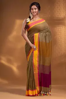 Mustard Pure Cotton Woven Design soft Saree with multicolor pallu