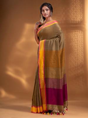 Mustard Pure Cotton Woven Design soft Saree with multicolor pallu 3