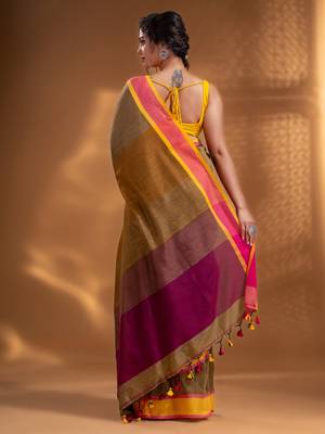 Mustard Pure Cotton Woven Design soft Saree with multicolor pallu 4