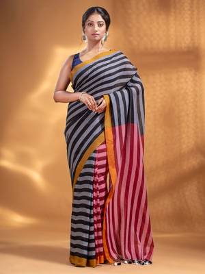 Black and Red Half & Half Pure Cotton handwoven soft Saree 1