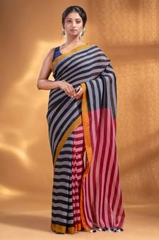 Black and Red Half & Half Pure Cotton handwoven soft Saree