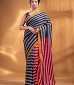 Black and Red Half & Half Pure Cotton handwoven soft Saree