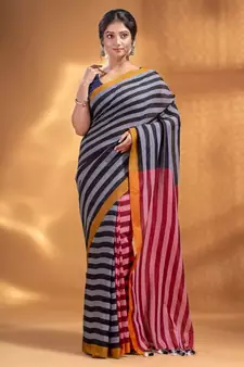 Black and Red Half & Half Pure Cotton handwoven soft Saree