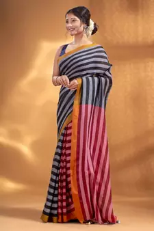 Black and Red Half & Half Pure Cotton handwoven soft Saree