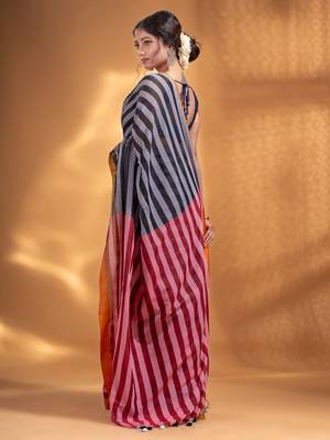 Black and Red Half & Half Pure Cotton handwoven soft Saree 4