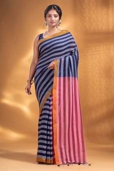 Black and Red Half & Half Pure Cotton handwoven soft Saree