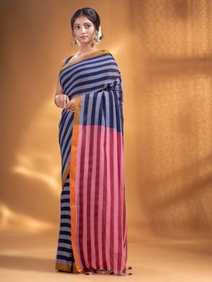 Black and Red Half & Half Pure Cotton handwoven soft Saree 2