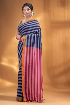 Black and Red Half & Half Pure Cotton handwoven soft Saree