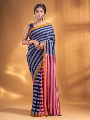 Black and Red Half & Half Pure Cotton handwoven soft Saree 3