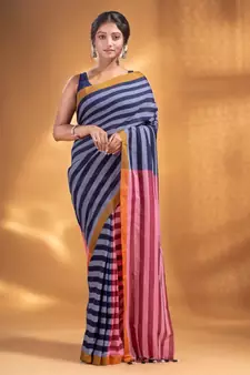Black and Red Half & Half Pure Cotton handwoven soft Saree