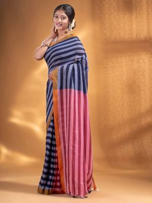 Black and Red Half & Half Pure Cotton handwoven soft Saree 4