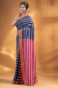 Black and Red Half & Half Pure Cotton handwoven soft Saree