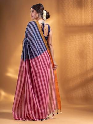Black and Red Half & Half Pure Cotton handwoven soft Saree 5