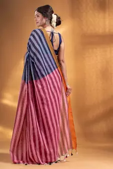 Black and Red Half & Half Pure Cotton handwoven soft Saree