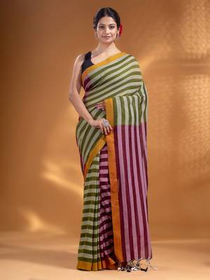 Moss Green and Maroon Half & Half Pure Cotton handwoven soft Saree 1