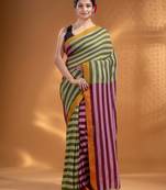 Moss Green and Maroon Half & Half Pure Cotton handwoven soft Saree