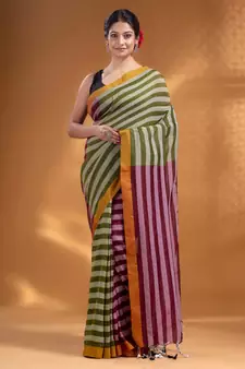 Moss Green and Maroon Half & Half Pure Cotton handwoven soft Saree