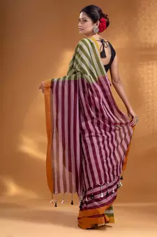 Moss Green and Maroon Half & Half Pure Cotton handwoven soft Saree
