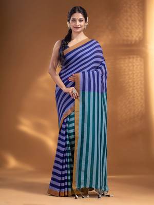 Blue and Teal Half & Half Pure Cotton handwoven soft Saree 1