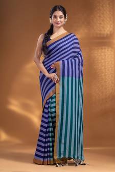 Blue and Teal Half & Half Pure Cotton handwoven soft Saree