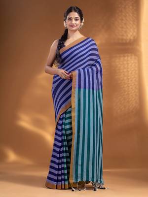 Blue and Teal Half & Half Pure Cotton handwoven soft Saree 2