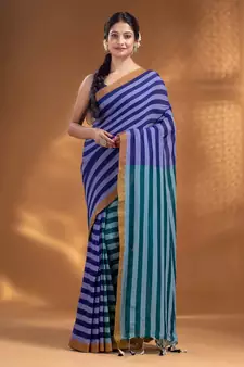 Blue and Teal Half & Half Pure Cotton handwoven soft Saree