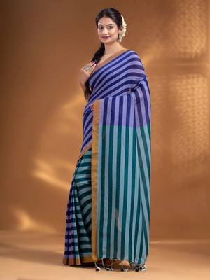 Blue and Teal Half & Half Pure Cotton handwoven soft Saree 3