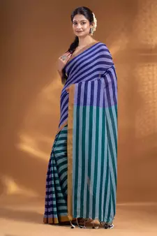 Blue and Teal Half & Half Pure Cotton handwoven soft Saree
