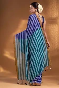 Blue and Teal Half & Half Pure Cotton handwoven soft Saree
