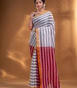 White and Red Half & Half Pure Cotton handwoven soft Saree