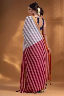 White and Red Half & Half Pure Cotton handwoven soft Saree