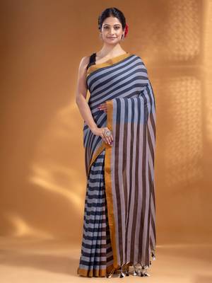 Black and Brown Half & Half Pure Cotton handwoven soft Saree 1