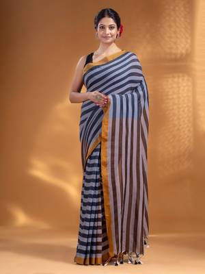 Black and Brown Half & Half Pure Cotton handwoven soft Saree 2