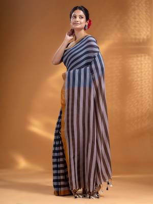 Black and Brown Half & Half Pure Cotton handwoven soft Saree 3