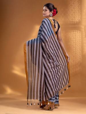 Black and Brown Half & Half Pure Cotton handwoven soft Saree 4