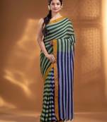 Moss Green and Navy Blue Half & Half Pure Cotton handwoven soft Saree
