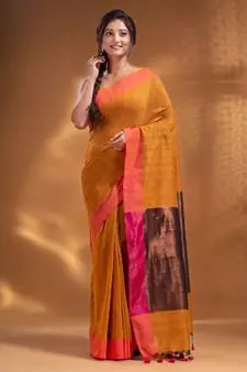 Yellow Pure Cotton Woven Design soft Saree with zari pallu