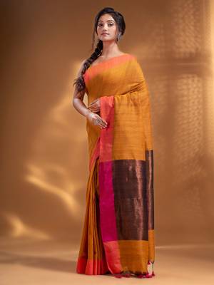 Yellow Pure Cotton Woven Design soft Saree with zari pallu 3