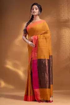 Yellow Pure Cotton Woven Design soft Saree with zari pallu