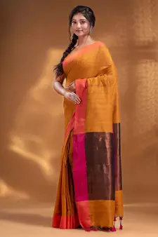 Yellow Pure Cotton Woven Design soft Saree with zari pallu