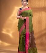 Green Pure Cotton Woven Design soft Saree with zari pallu