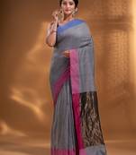 Grey Pure Cotton Woven Design soft Saree with zari pallu