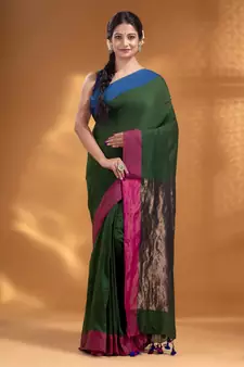 Green Pure Cotton Woven Design soft Saree with zari pallu