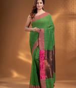 Green Pure Cotton Woven Design soft Saree with zari pallu