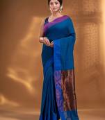 Blue Pure Cotton Woven Design soft Saree with zari pallu