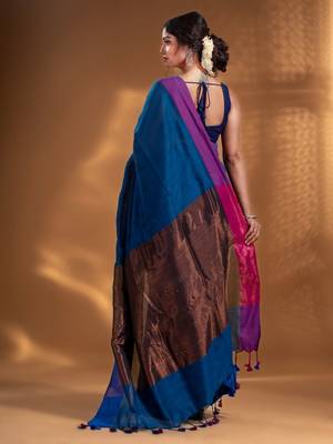 Blue Pure Cotton Woven Design soft Saree with zari pallu 4