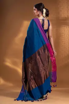 Blue Pure Cotton Woven Design soft Saree with zari pallu