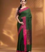 Bottol Green Pure Cotton Woven Design soft Saree with zari pallu