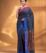 Dark Grey Pure Cotton Woven Design soft Saree with zari pallu